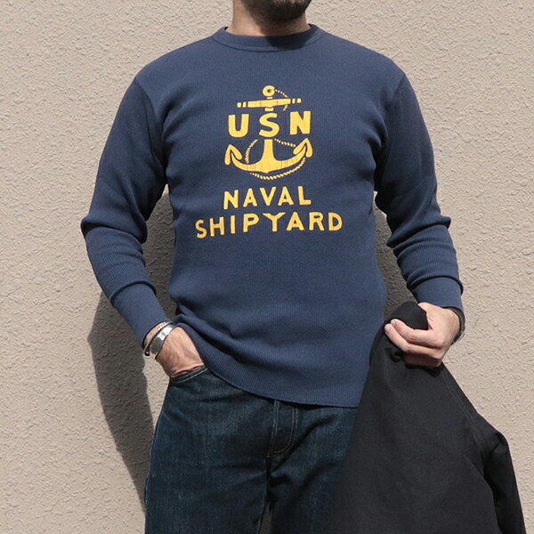 フリーホイーラーズ CREW NECKED THERMAL L/S SHIRT U.S.N. NAVAL SHIPYARD DRY NAVY サーマルシャツ FREEWHEELERS