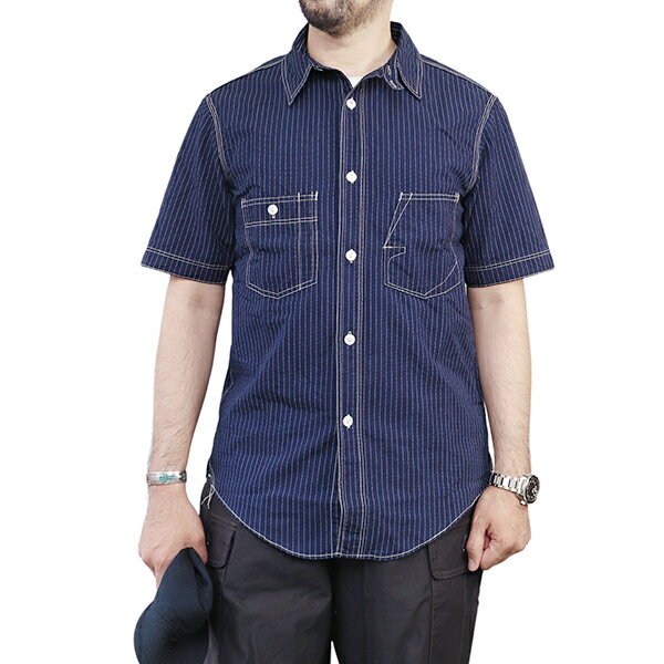 フリーホイーラーズ IRONALLS SHIRT SHORT SLEEVE 1920 - 1930s STYLE WORK CLOTHING INDIGO WABASH STRIPE CHAMBRAY FREEWHEELERS