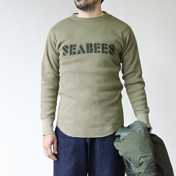 フリーホイーラーズ CREW NECK TYPE LONG SLEEVE UNDER WEAR CONSTRUCTION BATTALION HEAVY WEIGHT RIB ALPHA GREEN FREEWHEELERS