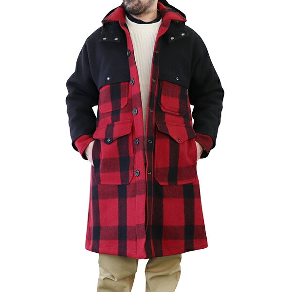 フリーホイーラーズ SASQUATCH 1920s - 1930s WOODSMAN COAT HEAVY WEIGHT WOOL MELTON RED & BLACK PLAID × BLACK IRON FREEWHEELERS