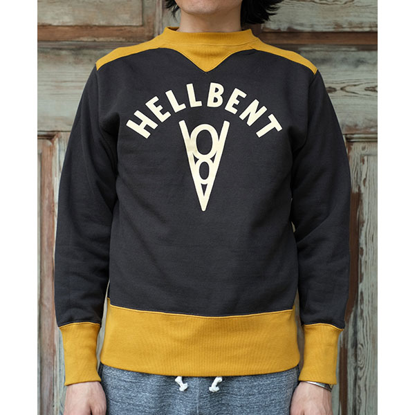 フリーホイーラーズ ATHLETIC SWEAT SHIRT HELLBENT V8 MEDIUM WEIGHT FLEECE 1920-1930s COMFORTABLE RIB KNIT TRIMMED SWEAT SHIRT SOOT BLACK × OLD GOLD FREEWHEELERS