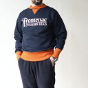 フリーホイーラーズ SWEAT SHIRT FRONTENAC MEDIUM WEIGHT FLEECE 1930-1940s STYLE SET-IN SLEEVE SWEAT SHIRT JET NAVY × BLAZE ORANGE FREEWHEELERS