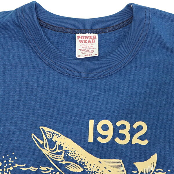 フリーホイーラーズ T-SHIRT 1932 FISH & GAME HOME OF U.S. SERIES VINTAGE STYLE MEDIUM WEIGHT JERSEY DUSKY BLUE FREEWHEELERS
