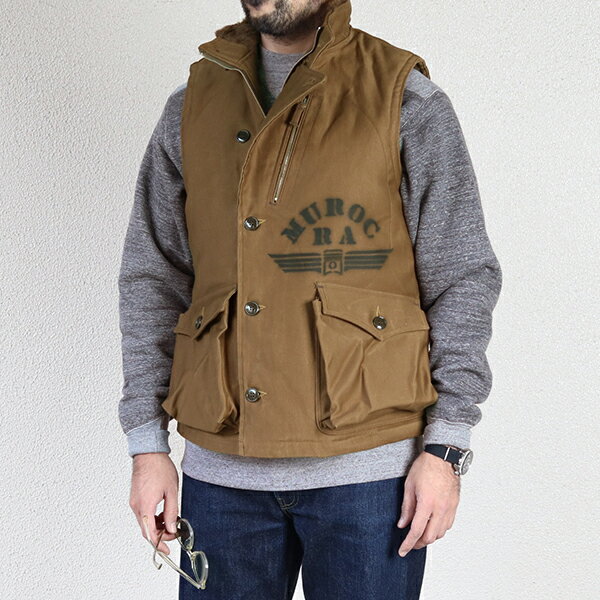 フリーホイーラーズ WINTER AVIATORS VEST CUSTOM MODEL MUROC RACING ASSOCIATION 1930 - 1940s CIVILIAN MILITARY STYLE CLOTHING JUNGLE CLOTH PARAFFIN COATING SEPIA BROWN FREEWHEELERS