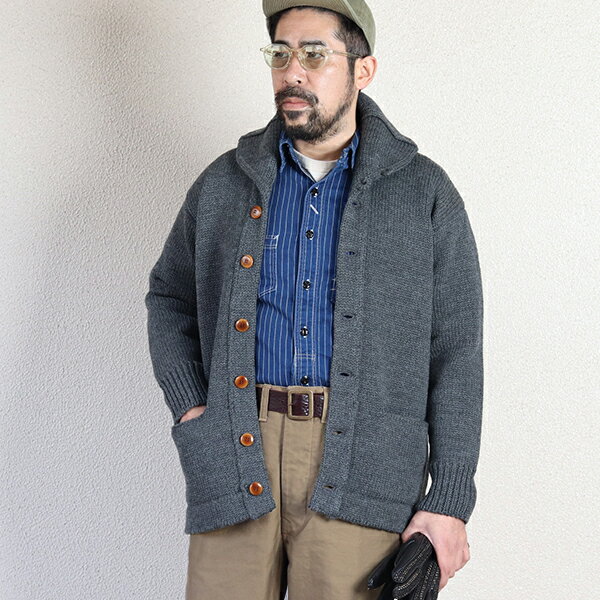 フリーホイーラーズ TURNED DOWN COLLAR SWEATER COAT 1920s STYLE SWEATER COAT GRAY HEATHER FREEWHEELERS