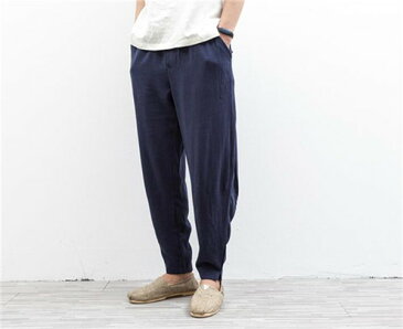 サルエルパンツ メンズ リネン 綿麻 パンツ カジュアルパンツ テーパードパンツ テーパード チノパン ロングパンツ ウエストリボン ボトムス ズボン エスニック ルームウエア 春夏 シルエット ゆったり感 大きいサイズ 5色