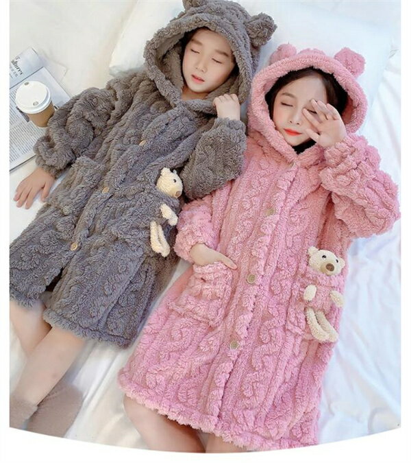 送料無料　パジャマ キッズ 女の子 ルームウェア モコモコ 厚手 冬 柔らかい 部屋着 寝巻き もこもこ キッズパジャマ 子供 パジャマ バスローブ キッズ 長袖 女の子 ワンピース ルームウェア キッズ パジャマ 子供パジャマ モコモコパジャマ フード付き