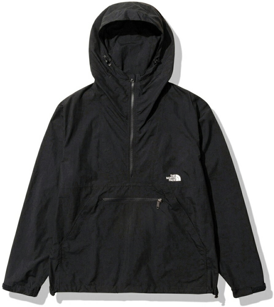 【マラソン期間中 最大4％OFFクーポン＆P最大10倍】 THE NORTH FACE ノースフェイス アウトドア コンパクトアノラック メンズ Compact Anorak ハーフジップ トップス ウェア フード ロゴ入り ポケット 撥水加工 コットンライク NP22333 K