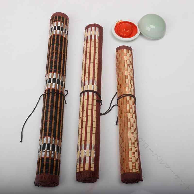 筆巻き 書道筆 水彩画筆 絵筆 習字筆 竹製 布製 ロール式 巻物タイプ 携帯用 持ち運び 収納ケース 筆入..