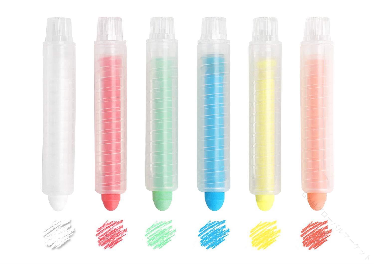 水で消えるチョーク6色セット水溶性パステル粉でない画材子供お絵描きチョーク回転ホルダー付き手汚れ..