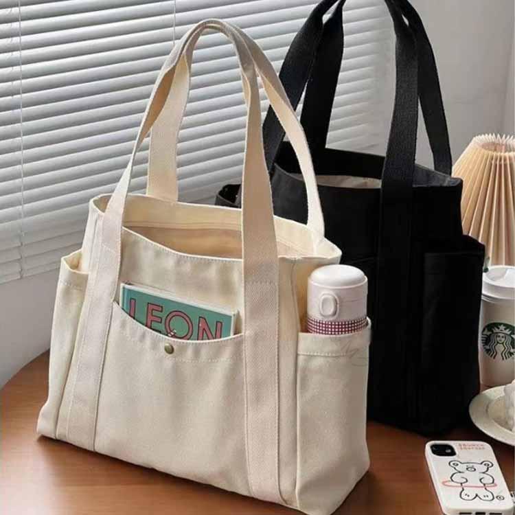 トートバッグ 帆布 ファスナー付き 肩掛けバッグ キャンバス 男女兼用 A4 大きめ 軽量 無地 おしゃれ かわいい レディース メンズ 通勤 通学 収納便利 使いやすい シンプルデザイン(4)