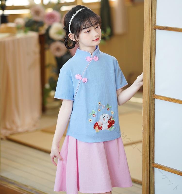 チャイナドレス 子供用 女の子 中国風 唐装 漢服 和風 ученик 小学生 発表会 コスプレ 衣装 綿 ピンク系 水色 グレー 100 110 120 130 140 150 160 ドレス 衣装 子供用発表会衣装コスプレ衣装