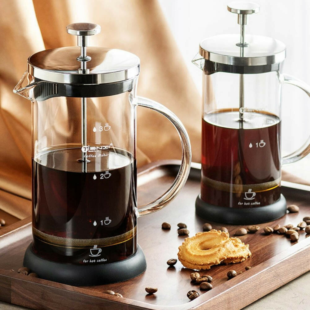 コーヒーメーカー フレンチプレス コーヒープレス ティーポット ステンレス ガラス製 耐熱 分解洗浄 350ml 600ml 800ml 1000ml スタンダード ブラック ホワイト 計量 手動式 コーヒー＆ティーメーカー 多サイズ対応 高耐久設計 おしゃれなカラー展開