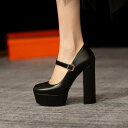 パンプス レディース 13cmヒール 太ヒール 厚底 アンクルストラップ 本革 レザー 浅口 ラウンドトゥ 通勤 オフィス 結婚式 パーティー フォーマル 春 ...