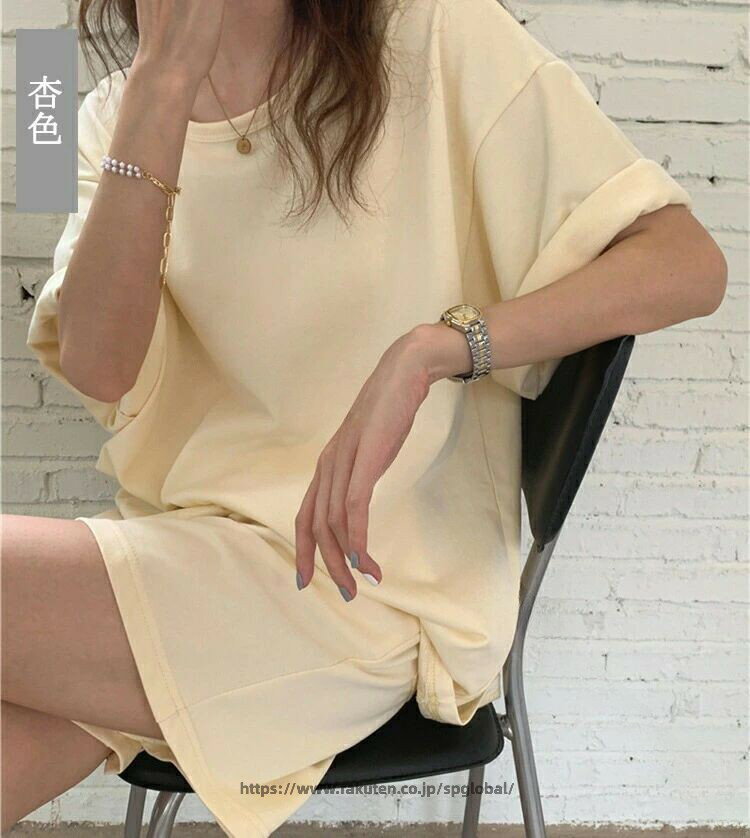 セットアップ レディース カジュアル 春 夏 上下セット t シャツ 半袖 無地 2 点セット ワイドパンツ 短パン オーバーサイズ ゆったり ..