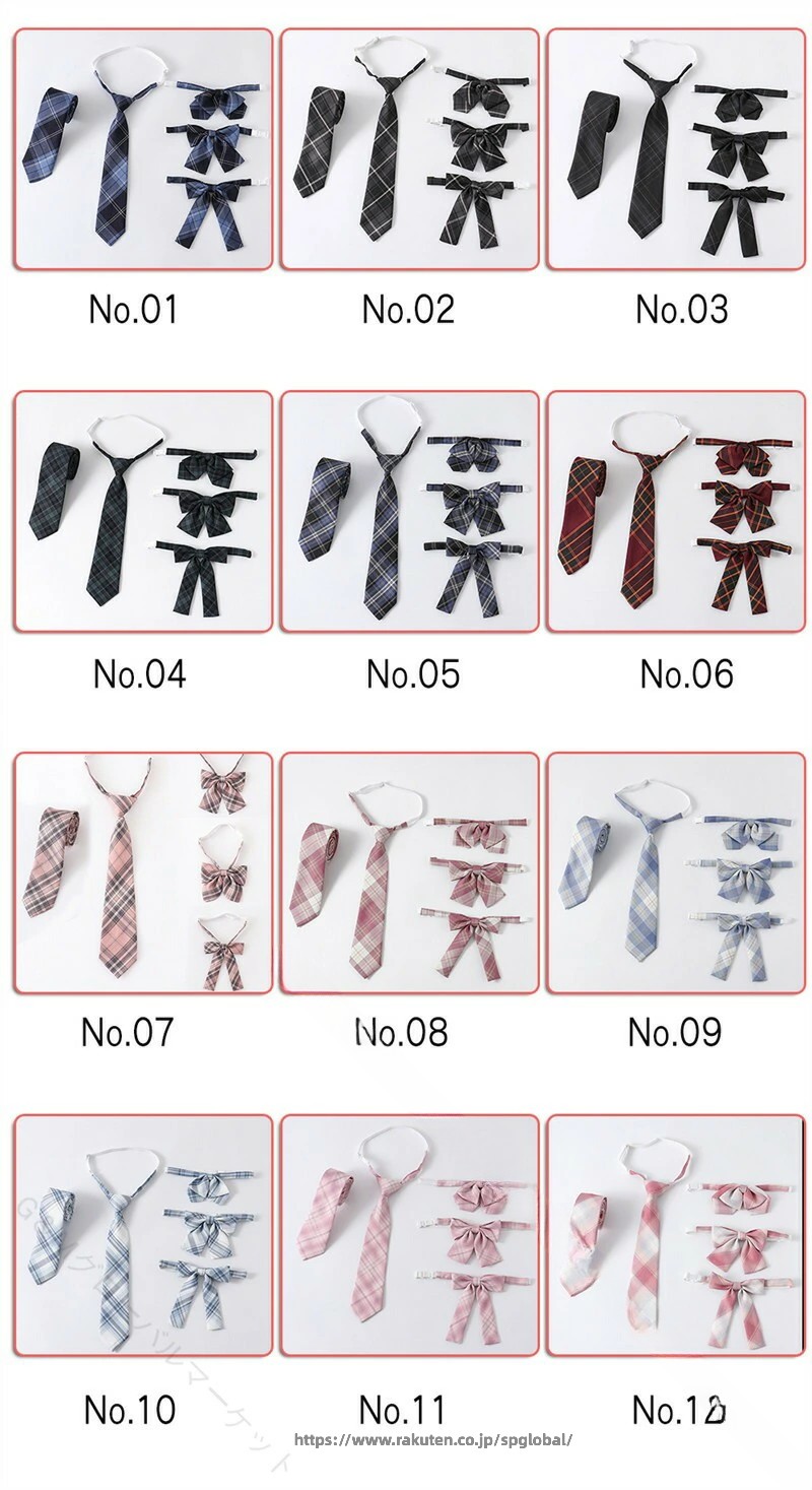 G&Mグローバルマーケットのワンタッチネクタイ スクールリボン セーラー服アクセサリー チェック柄ボウタイ 学生制服小物 レディーススクールスタイル 蝶結びネクタイ 通学用アクセント 制服コーディネート 5点セットお得品｜アングル2