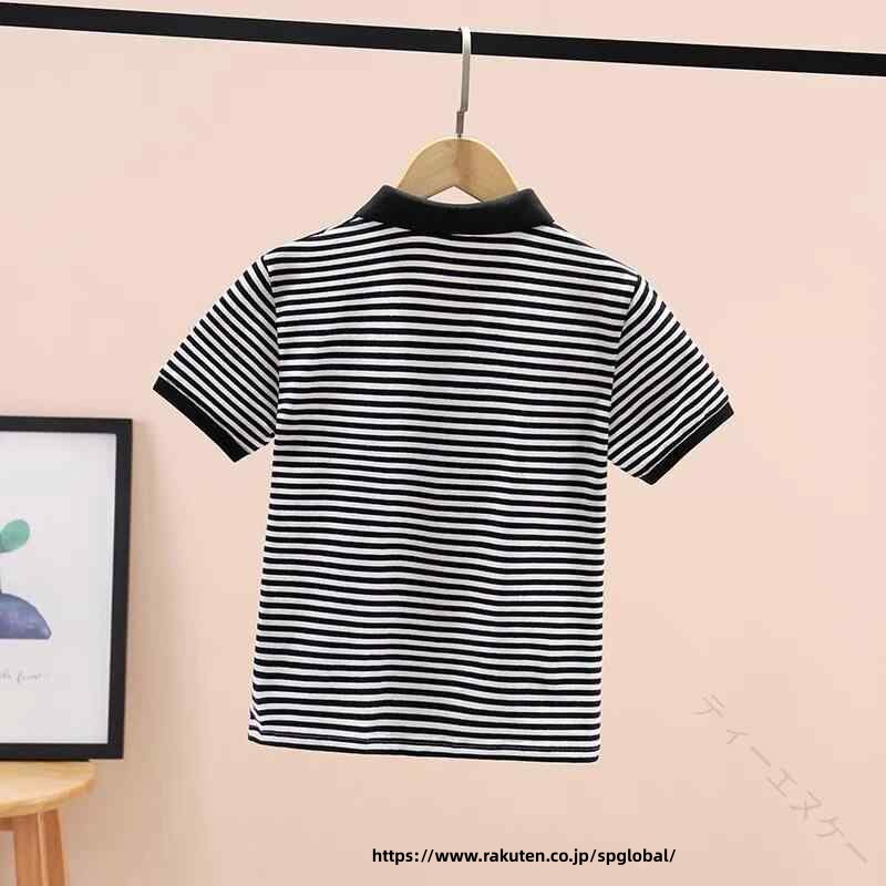 G&Mグローバルマーケットの男の子 ポロシャツ 夏用 ゴルフ 短袖 ストライプ スポーツ Tシャツ トップス 吸湿速乾 軽量 通気性 子供服 キッズ ジュニア 半袖 カジュアル UVカット 吸汗 速乾素材 通気性抜群 スポーツ｜アングル2