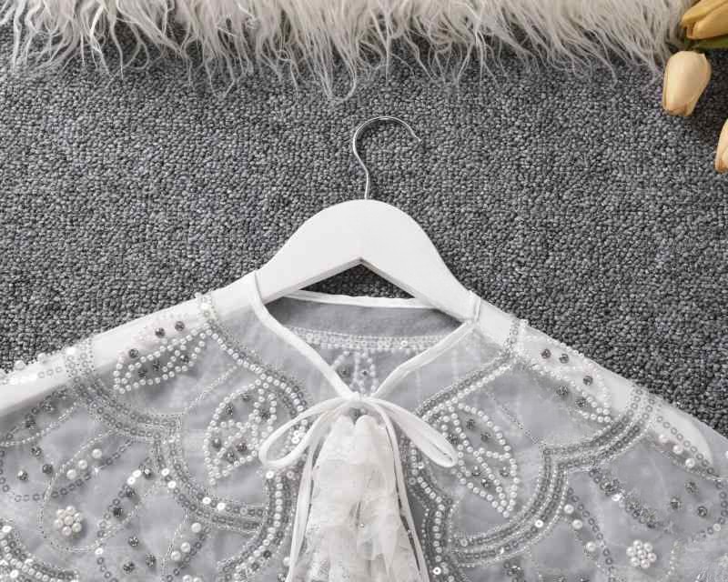 ケープ 女の子 子供 ポンチョ ショール 春夏 刺繍 ビーズ 手縫い レース オーガン...