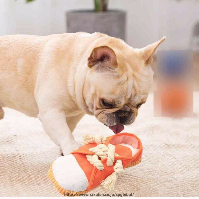 犬用おもちゃ ぬいぐるみ キャンバススニーカー型 発声玩具 噛むおもちゃ 歯磨き 清潔 Possible用途:ストレス解消 大型犬 中型犬 小型犬 グリーン オレンジ イエロー ブルー グレー ピンク系