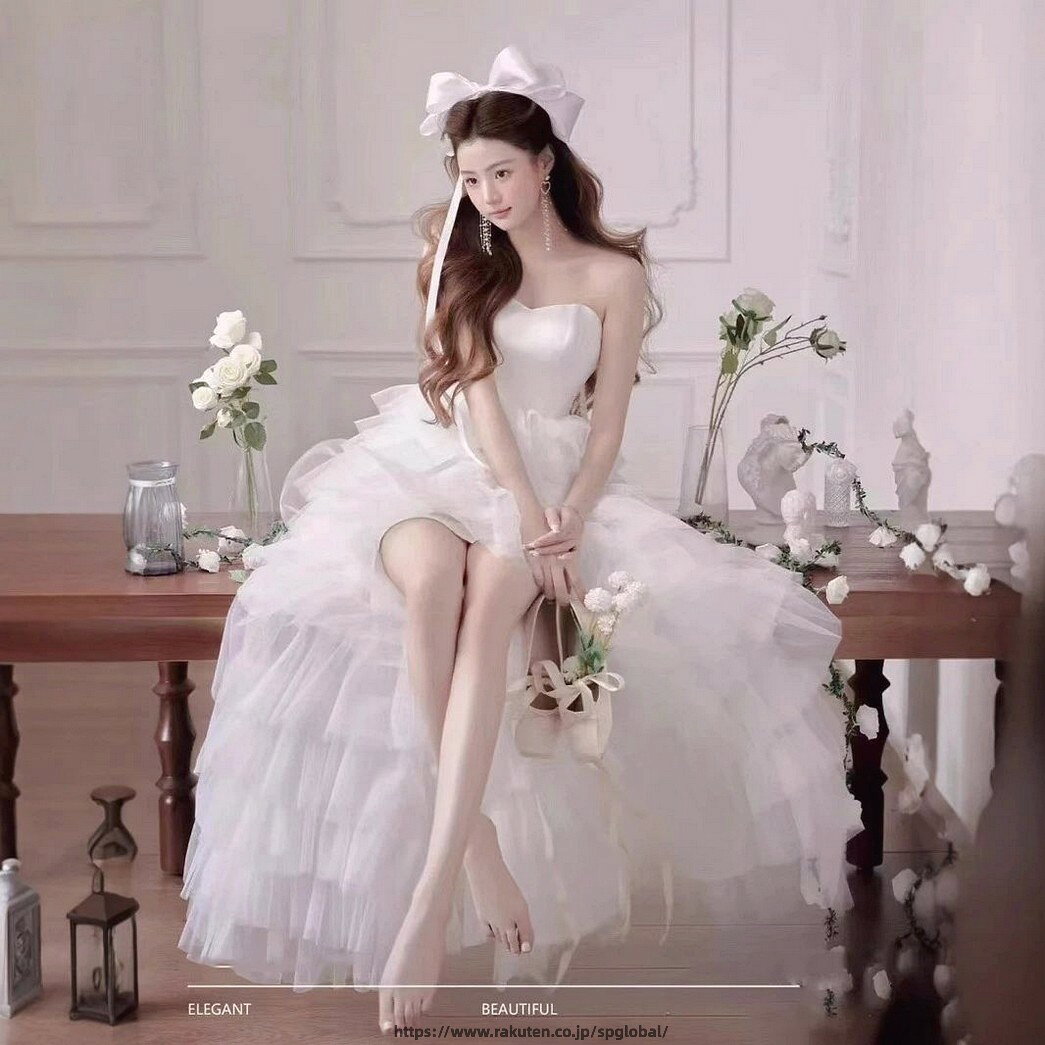 Rakuten - ウェディングドレス お姫様ドレス オフショルダー高級感 白ドレス 多重チュール 結婚式 前撮り ブライダル 花嫁ドレス 誕生日 演奏会ドレス きれいめ 撮影 ロングドレス パーティードレス 二次会 披露宴 舞台 ワンピース 成人式 発表会 ピアノ