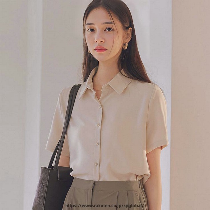G&Mグローバルマーケットのブラウス レディース 半袖 シャツ ワイシャツ 半袖 事務服 前開き おしゃれ yシャツ レギュラー 開襟 襟付き ブラウス 春 夏 秋 大人 トップス レギュラーカラー フェミニン オフィスカジュアル フォーマル 入学式 卒業式 シンプル かわいい｜アングル2