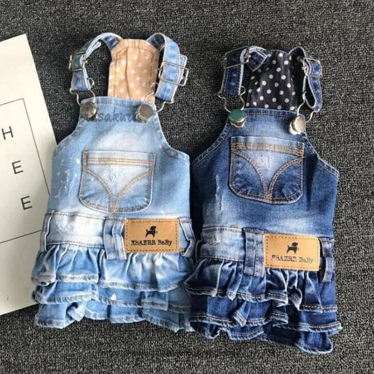 犬 デニム 服 ペット服 お散歩 お出かけ デニムスカート ドッグウェア ワンピース ペットウェア つなぎ ウォッシュ加工 ワンちゃん服 犬用スカート カバーオール おしゃれ