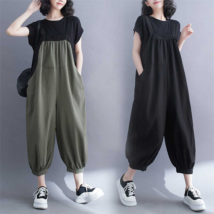 G&Mグローバルマーケットのサロペット パンツ キャミソール パンツ レディース オールインワン サロペットパンツ オーバーオール パンツドレス ボトムス バルーンパンツ サーカスパンツ 九分丈 サルエルパンツ カジュアル 体型カバー 春 夏 秋 コットンリネン ゆったり 大きいサイズ 綿麻｜アングル2