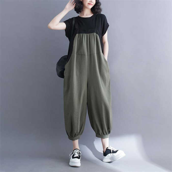 G&Mグローバルマーケットのサロペット パンツ キャミソール パンツ レディース オールインワン サロペットパンツ オーバーオール パンツドレス ボトムス バルーンパンツ サーカスパンツ 九分丈 サルエルパンツ カジュアル 体型カバー 春 夏 秋 コットンリネン ゆったり 大きいサイズ 綿麻｜アングル3