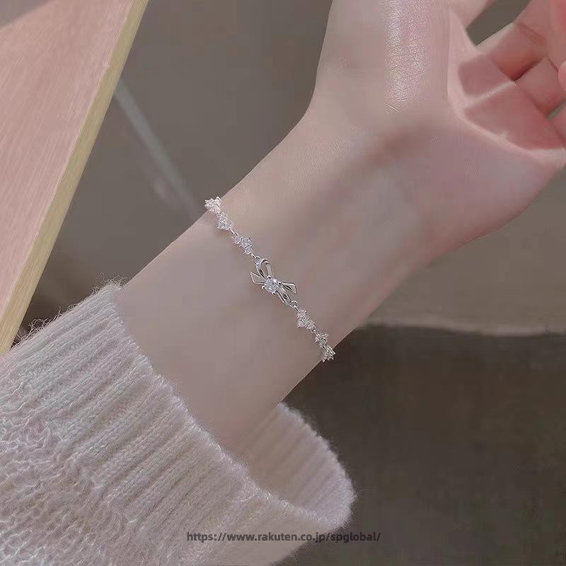 Rakuten - ブレスレット レディース 女性用 愛のハート 蝶結び ジルコニア シルバー925 電気メッキ加工 高級感 ファッション 通勤