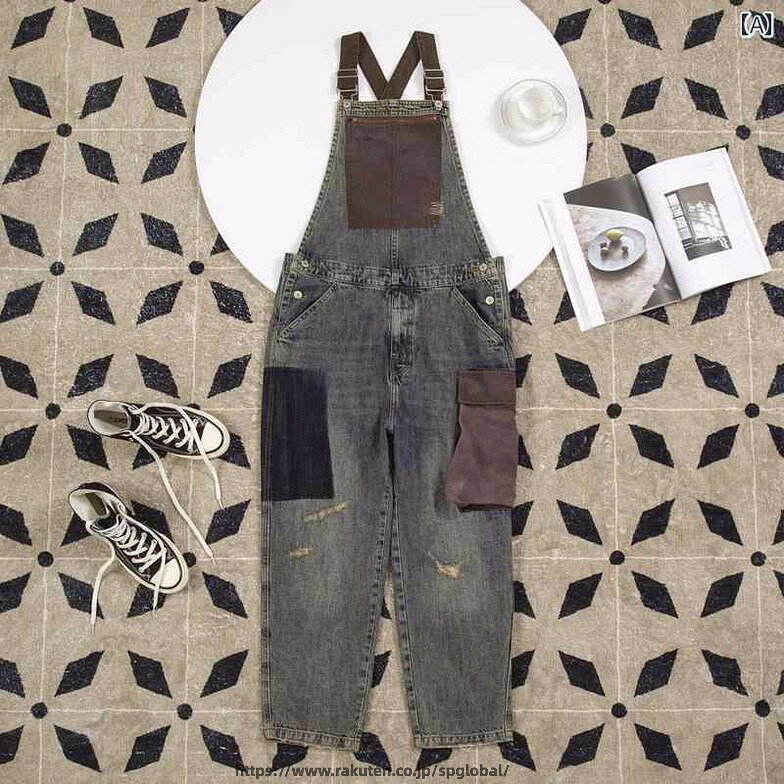 オーバーオール サロペット 大きいサイズ メンズ デニム ゆったり カジュアル 男女兼用 ファッション ジーンズ ポケット ダメージ加工