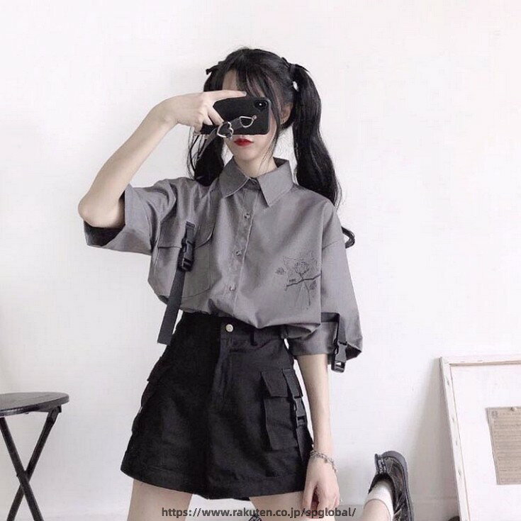 セットアップ 2点セット 秋 かわいい 薄手 トップス パンツ 地雷系 半袖シャツ ゆ...