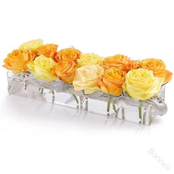 Rakuten - 花瓶 長方形 アクリル 25x10x6.5cm 12穴 テーブルセンターピース ホーム ウェディング 花器 フラワーベース 卓上 インテリア モダン シンプル おしゃれ 透明 軽量 丈夫 ギフト プレゼント 贈