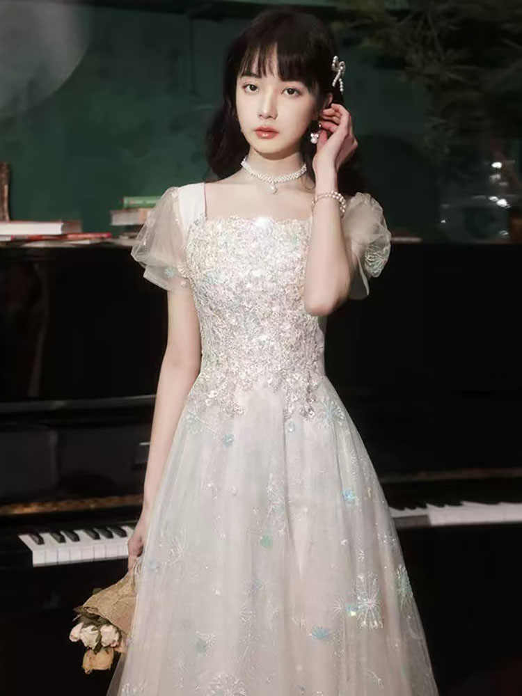 Rakuten - ドレス 大人 ロングドレス イブニングドレス パーティードレス 演奏会用ドレス フォーマル ワンピース 袖あり 体型カバー 着痩せ 韓国 森ガール かっこいい 白 高校生 中学生 20代 20歳