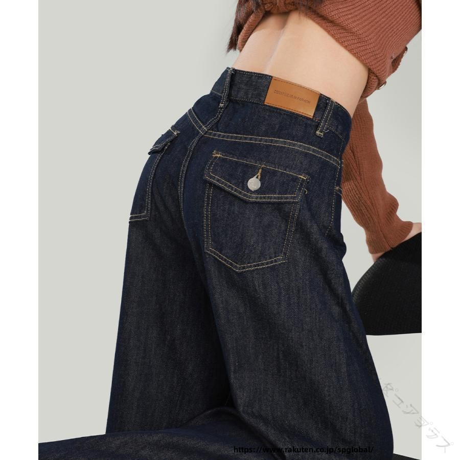 G&Mグローバルマーケットのハイウエスト ワイド デニム パンツ レディース デニム ストレート シルエット 春 夏 ボトムス 美脚効果 脚長効果 ゆったり カジュアル レトロ アメカジ ストリート 韓国系 通勤 通学 普｜アングル2
