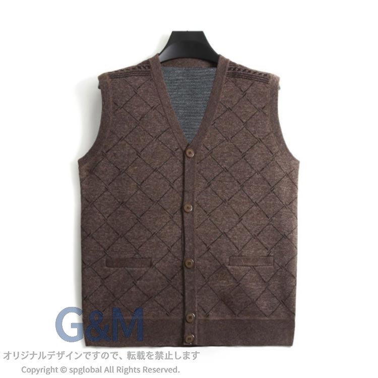 シニアファッションメンズ男性ベスト前開き厚手ニットベストチェック柄秋冬ニットトップスジャガード生地祖父おじいちゃんシニア服冬服秋服高齢者お年寄り老人暖かい防寒保温綿コットン敬老の日 spglobal-10062501 G&Mグローバルマーケット サンプル画像3