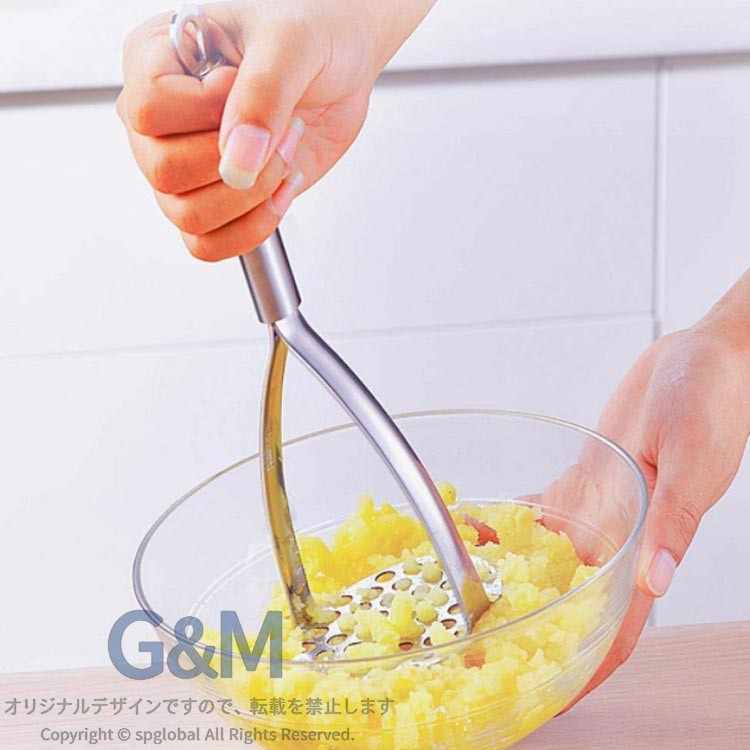 G&Mグローバルマーケットのポテトマッシャー マッシャー ステンレス鋼 ジャガイモつぶし器 ステンレス鋼 ポテトマッシャー たまご じゃがいも さつまいも かぼちゃ 果物 マッシャー 野菜マッシャー 離乳食調理器具 じゃがいもマッシャー じゃがいもを潰す道具 家庭用 業務用 キッチングッズ｜アングル3