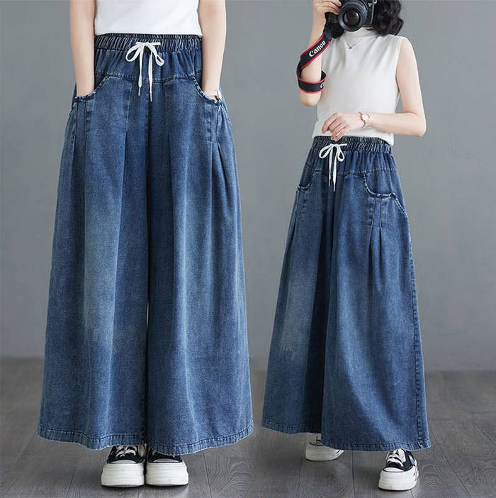 スカーチョ デニム ジーンズ ロングパンツ ワイドパンツ デニムパンツ デニムスカーチョ レディース きれいめ 股上深め 大きいサイズ カジュアル おしゃれ 春 夏 秋 冬 通勤 通学 仕事用 spglobal-10059549 G&Mグローバルマーケット サンプル画像2