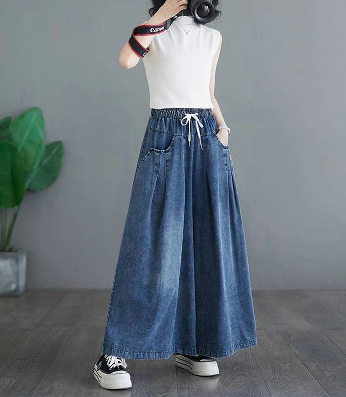 スカーチョ デニム ジーンズ ロングパンツ ワイドパンツ デニムパンツ デニムスカーチョ レディース きれいめ 股上深め 大きいサイズ カジュアル おしゃれ 春 夏 秋 冬 通勤 通学 仕事用 spglobal-10059549 G&Mグローバルマーケット サンプル画像3