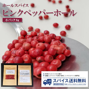 ピンクペッパー（ホールスパイス／小パック★送料無料）内容量:約8g※目安重量/原産国:マダガスカル/気軽に必要分だけ購入、常にフレッシュなスパイスを♪スパイス料理/スパイスカレー作り/自宅用/代引き不可、日時指定不可