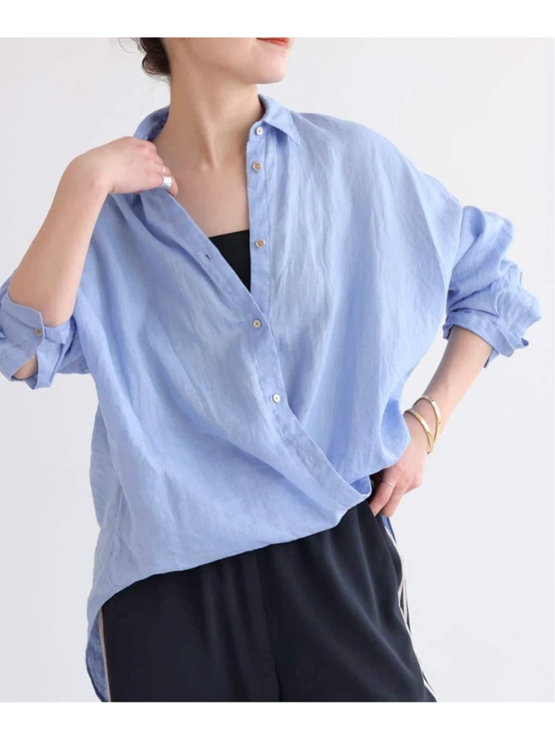 Rakuten - 《全15色 / 追加》 80リネンカシュクール ビッグシャツ Spick & Span スピックアンドスパン トップス シャツ・ブラウス ネイビー ブルー ブラック ホワイト ピンク ブラウン ベージュ イエロー オレンジ【送料無料】[Rakuten Fashion]