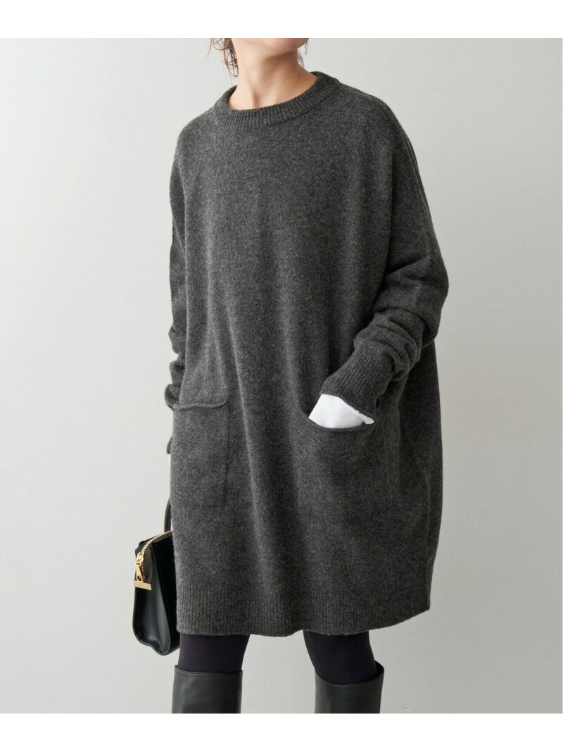 《予約》クルーネック ワイドチュニック プルオーバー Spick & Span スピックアンドスパン トップス ニット グレー ベージュ【先行予約】*【送料無料】[Rakuten Fashion]のサムネイル