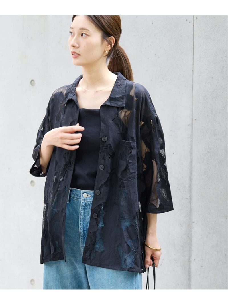 Rakuten - ≪追加予約≫ESTHE OVERSIZED SHEER LACE シャツ FRAMeWORK フレームワーク トップス シャツ・ブラウス ホワイト ブラック【先行予約】*【送料無料】[Rakuten Fashion]