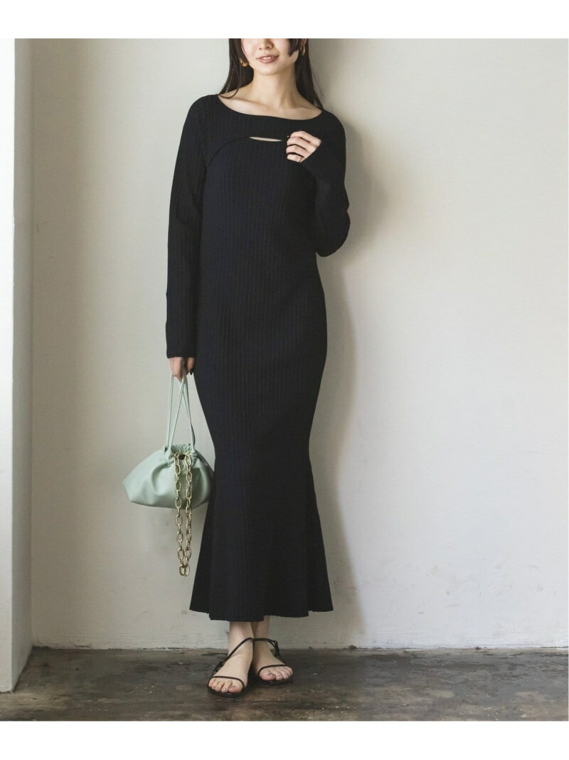 【SALE／30%OFF】デコルテオープンニットワンピース NOBLE ノーブル ワンピース・ドレス その他のワンピース・ドレス ブラック グレー【RBA_E】【送料無料】[Rakuten Fashion]のサムネイル