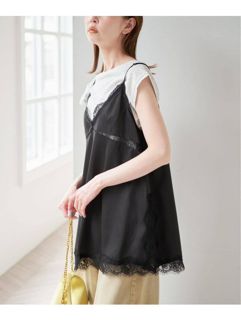 Rakuten - 《追加》サテンレースキャミ U by SPICK&SPAN ユーバイスピックアンドスパン トップス キャミソール ブラック ベージュ【送料無料】[Rakuten Fashion]