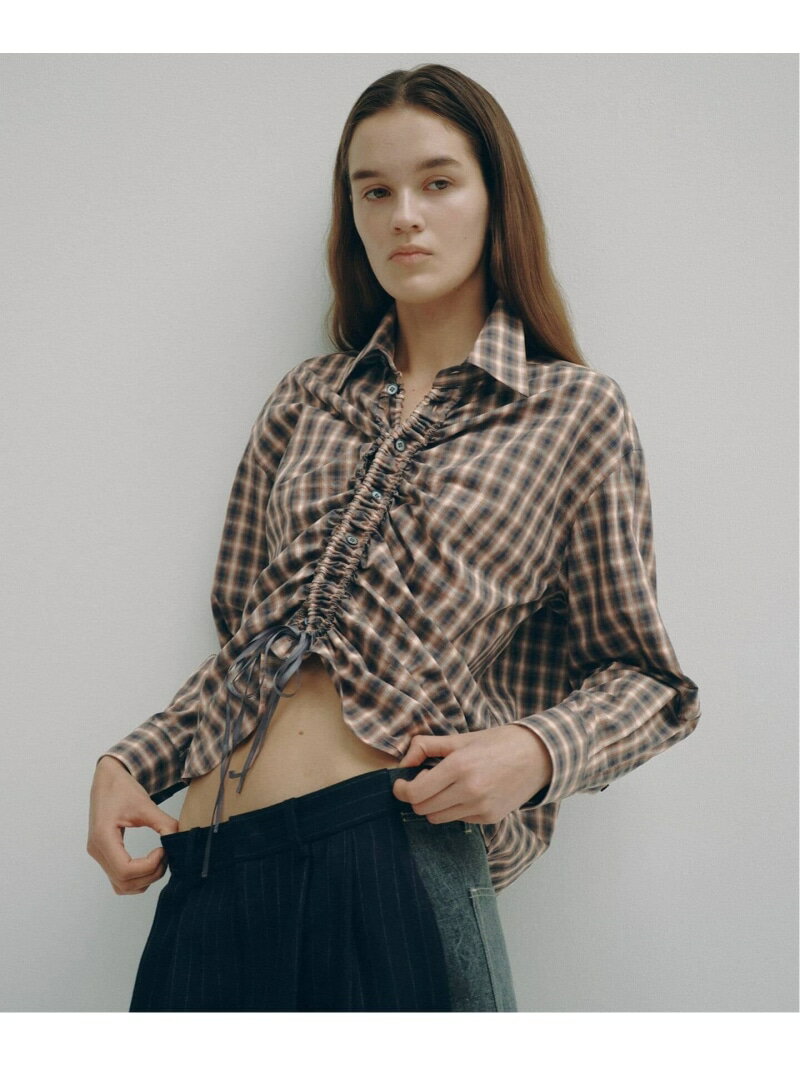 Rakuten - 《予約 / 一部店舗+WEB限定》Checked Gathered String Shirt Glyph スピックアンドスパン トップス シャツ・ブラウス ブラウン【先行予約】*【送料無料】[Rakuten Fashion]