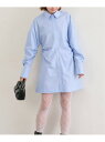 《予約》サイドギャザーミニシャツワンピース U by SPICK&SPAN ユーバイスピックアンドスパン ワンピース・ドレス ワンピース ホワイト ブルー【先行...