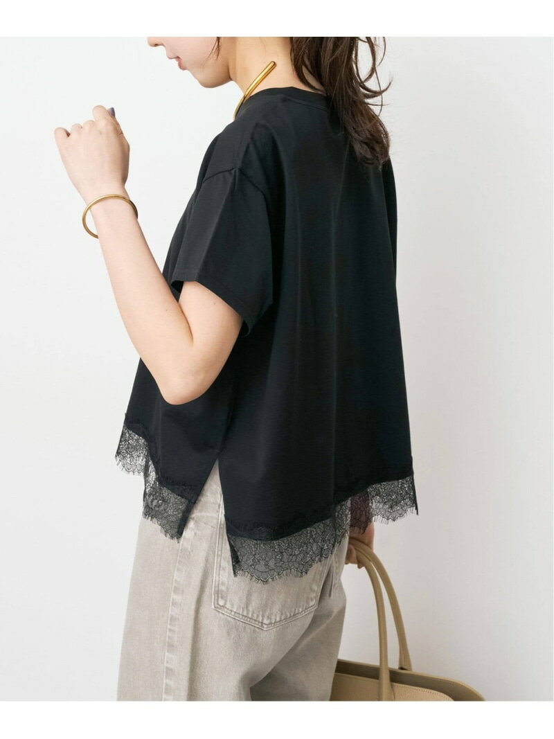 Rakuten - 《追加2予約》ヘムレース付きTシャツ Spick & Span スピックアンドスパン トップス カットソー・Tシャツ ブラック【先行予約】*【送料無料】[Rakuten Fashion]