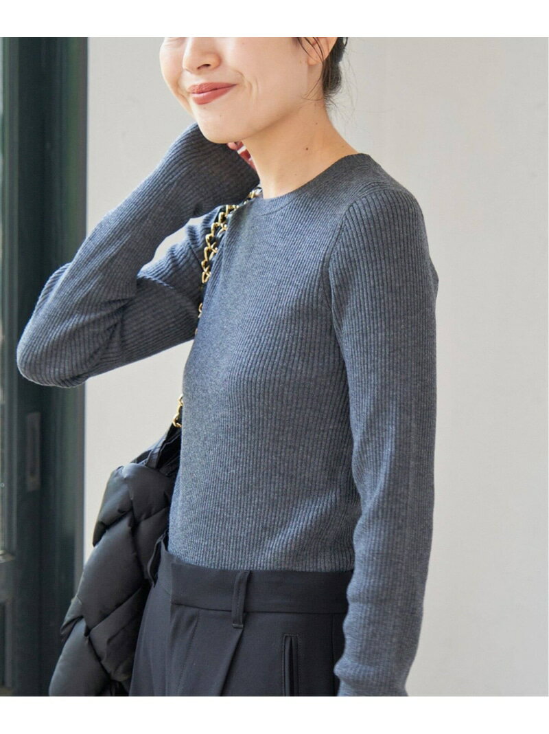 ウォッシャブル クルーネックリブニット Spick & Span スピックアンドスパン トップス ニット グレー ブラック ホワイト ベージュ【送料無料】[Rakuten Fashion]のサムネイル