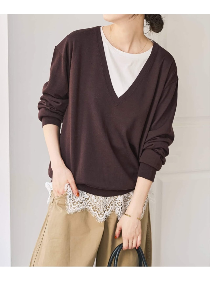 Rakuten - 《手洗い可能 / 予約》18G Vネックニット Spick & Span スピックアンドスパン トップス ニット レッド ブラウン ネイビー【先行予約】*【送料無料】[Rakuten Fashion]