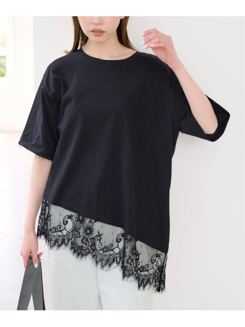 Rakuten - 《追加予約》ハーフスリーブレースTEE U by SPICK&SPAN ユーバイスピックアンドスパン トップス カットソー・Tシャツ ブラウン ブラック【先行予約】*【送料無料】[Rakuten Fashion]